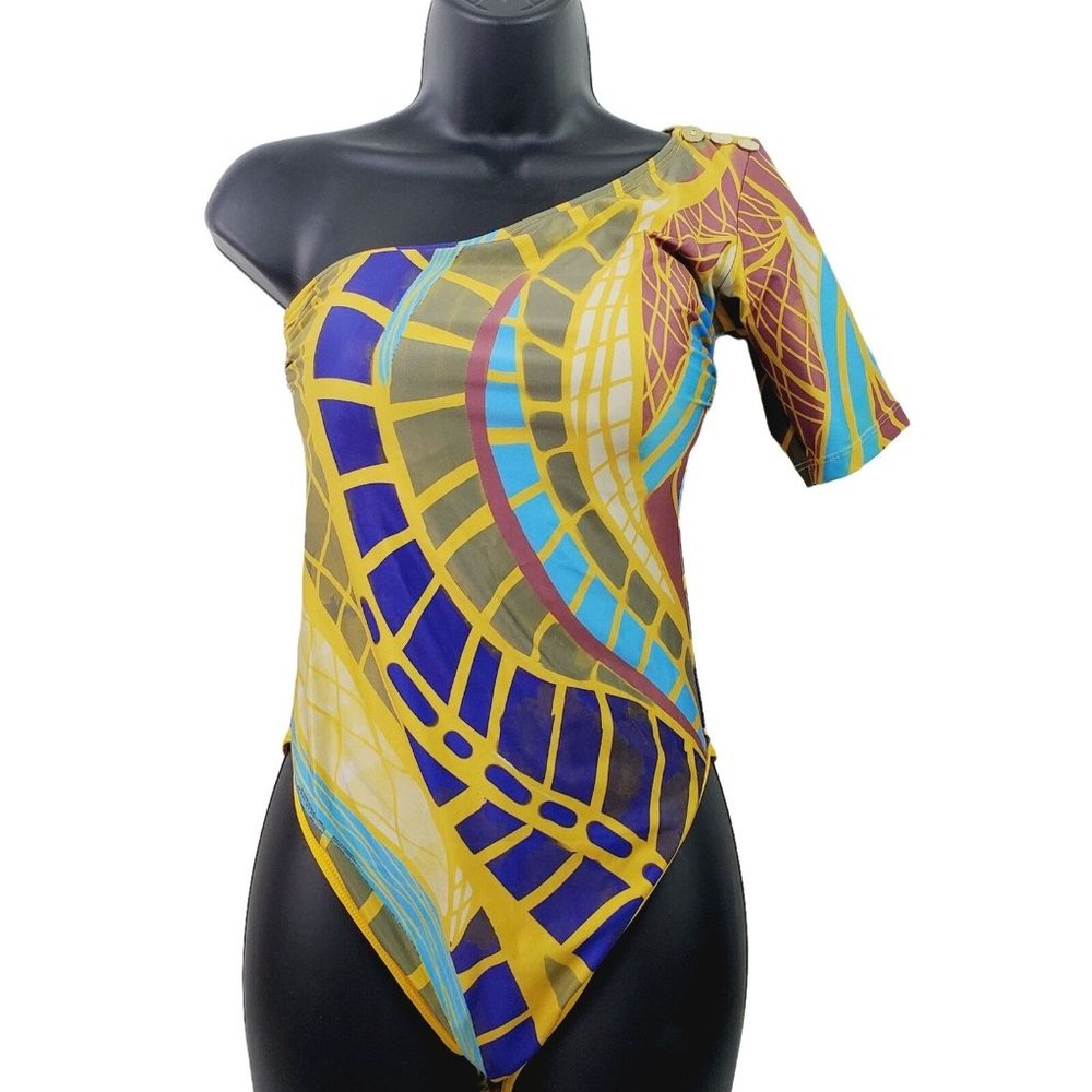 BFYNE One Sleeve African Tribal Hi-Cut High-Quality Swimsuit, M, NWT